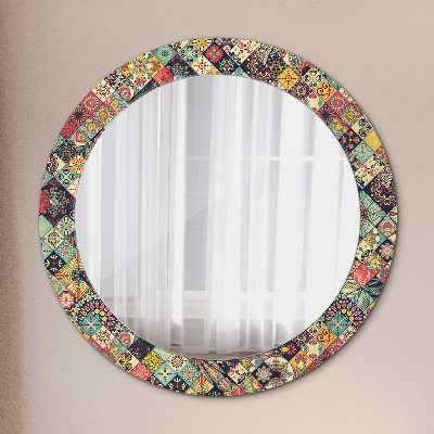 Okroglo stensko okrasno ogledalo Etnična cvetna