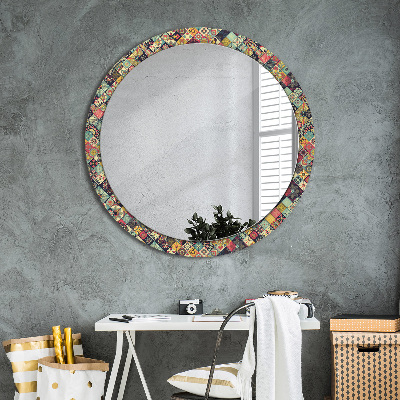 Okroglo stensko okrasno ogledalo Etnična cvetna