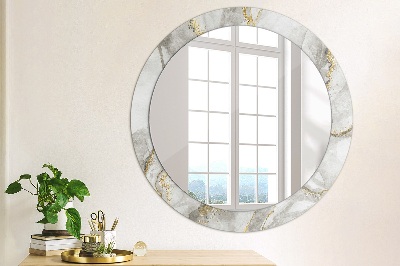 Okroglo stensko okrasno ogledalo Belo marmornato zlato