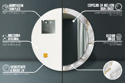 Okroglo stensko okrasno ogledalo Belo marmornato zlato