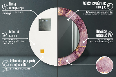 Okroglo ogledalo s potiskanim okvirjem Marmor z dodajanjem zlata