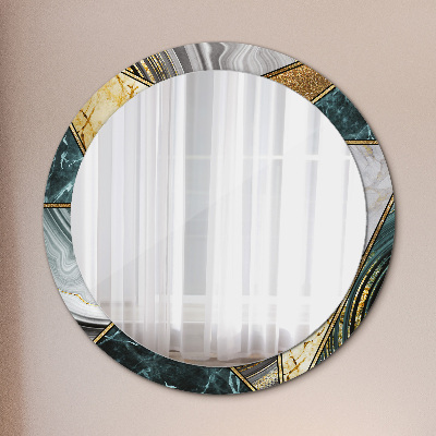 Okroglo ogledalo s potiskanim okvirjem Agat marmor in zlato