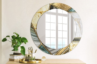 Okroglo ogledalo s potiskanim okvirjem Agat marmor in zlato