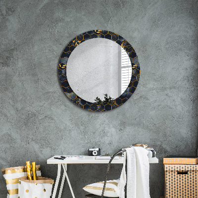 Okroglo ogledalo s potiskanim okvirjem Šesterokotni marmor