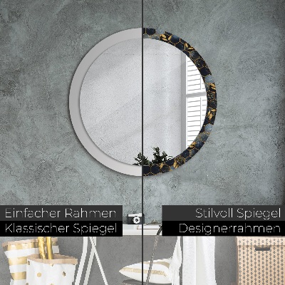 Okroglo ogledalo s potiskanim okvirjem Šesterokotni marmor