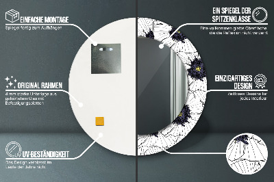 Okroglo stensko okrasno ogledalo Sestava linearnih cvetov