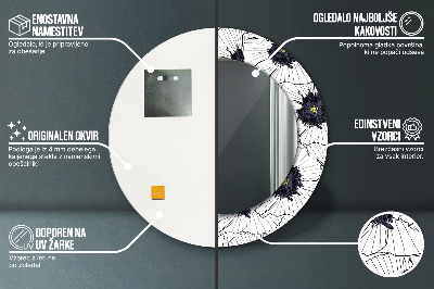 Okroglo stensko okrasno ogledalo Sestava linearnih cvetov