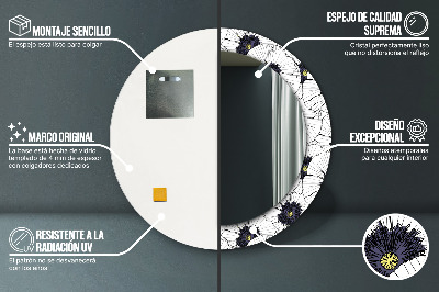Okroglo stensko okrasno ogledalo Sestava linearnih cvetov