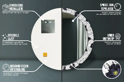 Okroglo stensko okrasno ogledalo Sestava linearnih cvetov