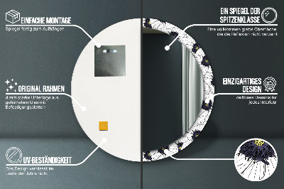 Okroglo stensko okrasno ogledalo Sestava linearnih cvetov