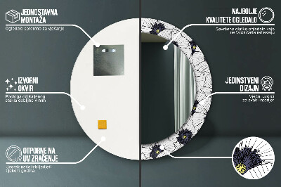 Okroglo stensko okrasno ogledalo Sestava linearnih cvetov