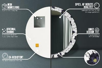 Okroglo stensko okrasno ogledalo Sestava linearnih cvetov