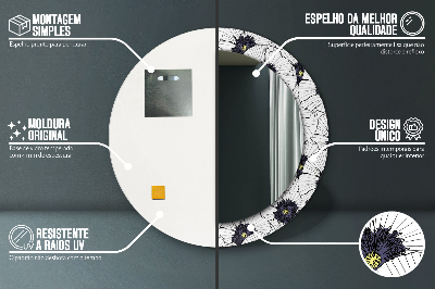 Okroglo stensko okrasno ogledalo Sestava linearnih cvetov