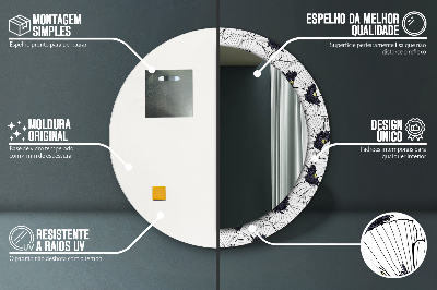 Okroglo stensko okrasno ogledalo Sestava linearnih cvetov