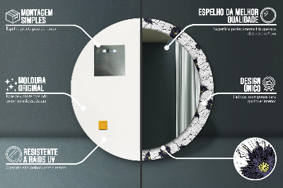 Okroglo stensko okrasno ogledalo Sestava linearnih cvetov