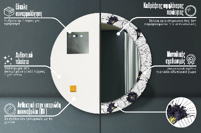 Okroglo stensko okrasno ogledalo Sestava linearnih cvetov