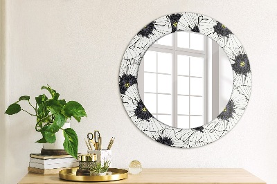 Okroglo stensko okrasno ogledalo Sestava linearnih cvetov