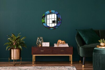 Tiskano okroglo ogledalo Modri ​​in zeleni metulj