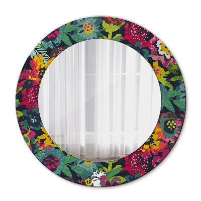 Okroglo okrasno ogledalo Ročno iztrjene cvetje