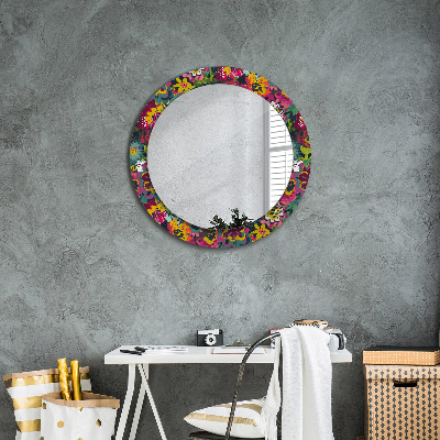 Okroglo okrasno ogledalo Ročno iztrjene cvetje