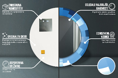 Tiskano okroglo ogledalo Modri ​​povzetek