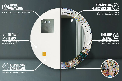 Okroglo ogledalo s potiskanim okvirjem Izvlečno vitražno steklo