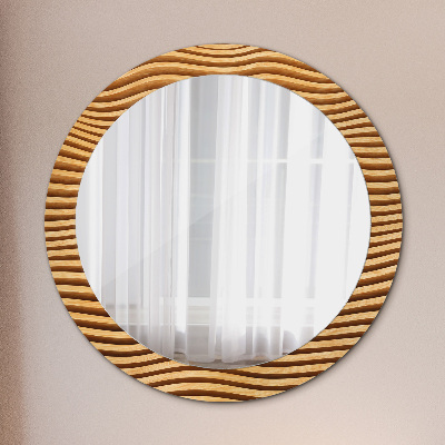 Okroglo ogledalo s potiskanim okvirjem Leseni val