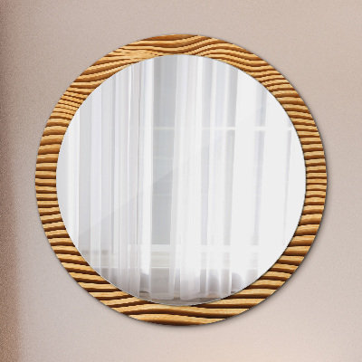 Okroglo ogledalo s potiskanim okvirjem Leseni val