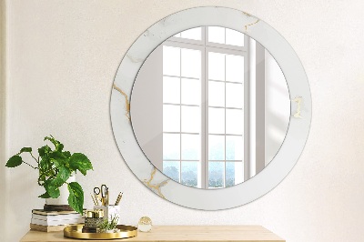 Tiskano okroglo ogledalo Beli zlati marmor