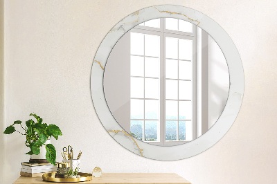 Tiskano okroglo ogledalo Beli zlati marmor