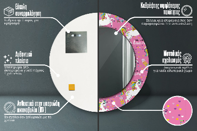 Okroglo stensko okrasno ogledalo Čarobni samorog