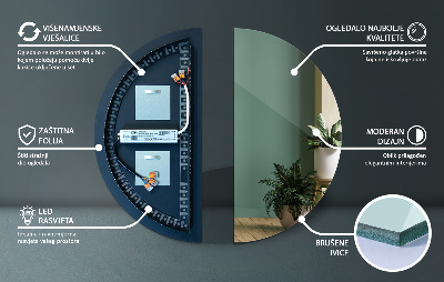 Polkrožno ogledalo z LED osvetlitvijo