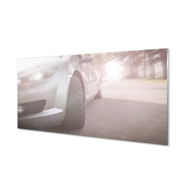 Slika na akrilnem steklu Silver avto ulica drevo