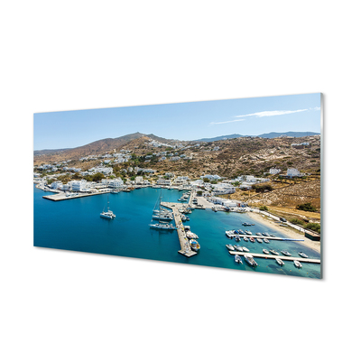 Slika na akrilnem steklu Grčija obala gorsko mesto