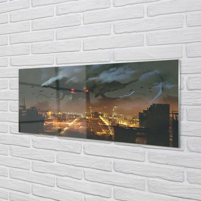 Slika na akrilnem steklu Mesto ponoči pošast dim