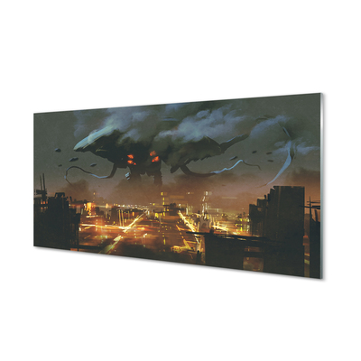 Slika na akrilnem steklu Mesto ponoči pošast dim