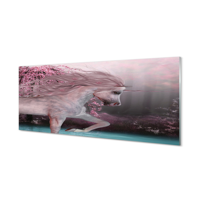 Slika na akrilnem steklu Unicorn drevesa jezero