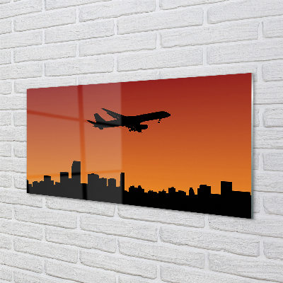 Slika na akrilnem steklu Plane in sončni zahod nebo