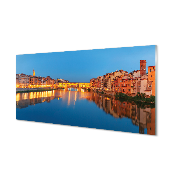 Slika na akrilnem steklu Italija reka povezuje stavbe noč