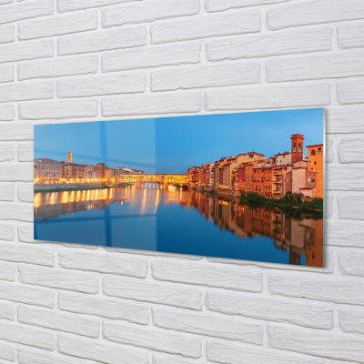 Slika na akrilnem steklu Italija reka povezuje stavbe noč