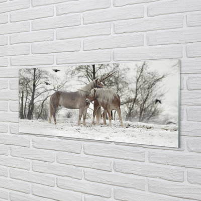 Slika na akrilnem steklu Zimske gozdne samorogi