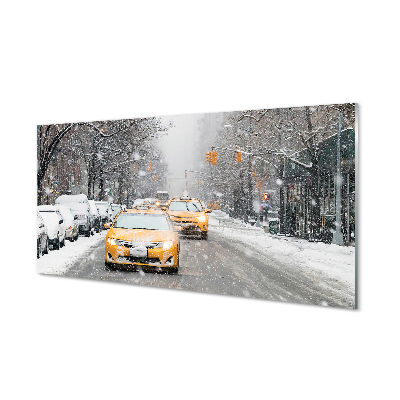 Slika na akrilnem steklu Zima sneg town car