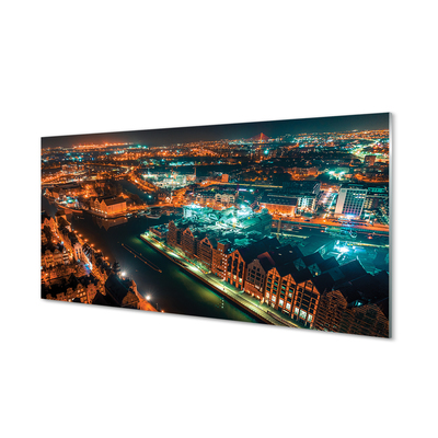 Slika na akrilnem steklu Gdansk river noč panorama