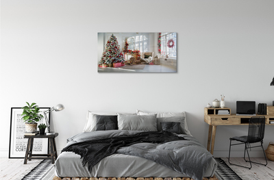 Slika na akrilnem steklu Božično drevo dekoracijo darila