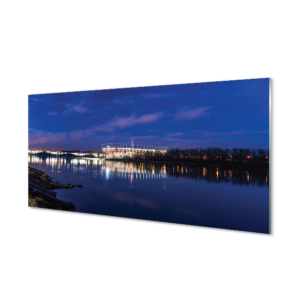 Slika na akrilnem steklu Varšava stadion reka most noč