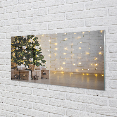 Slika na akrilnem steklu Božično drevo dekoracijo darila