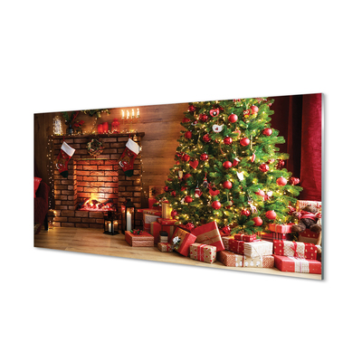Slika na akrilnem steklu Kamin darila božična drevesa luči
