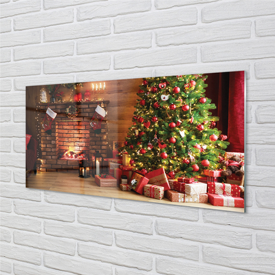 Slika na akrilnem steklu Kamin darila božična drevesa luči