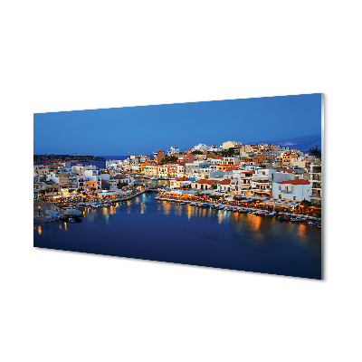 Slika na akrilnem steklu Mesto grčija obala ponoči