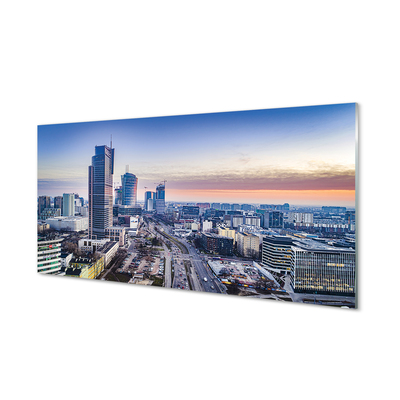 Slika na akrilnem steklu Panorama varšave nebotičnikov sončnega vzhoda